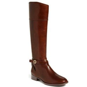 Tory Burch womens riding boots size 8M cognac Brit tall zip up low heel leather